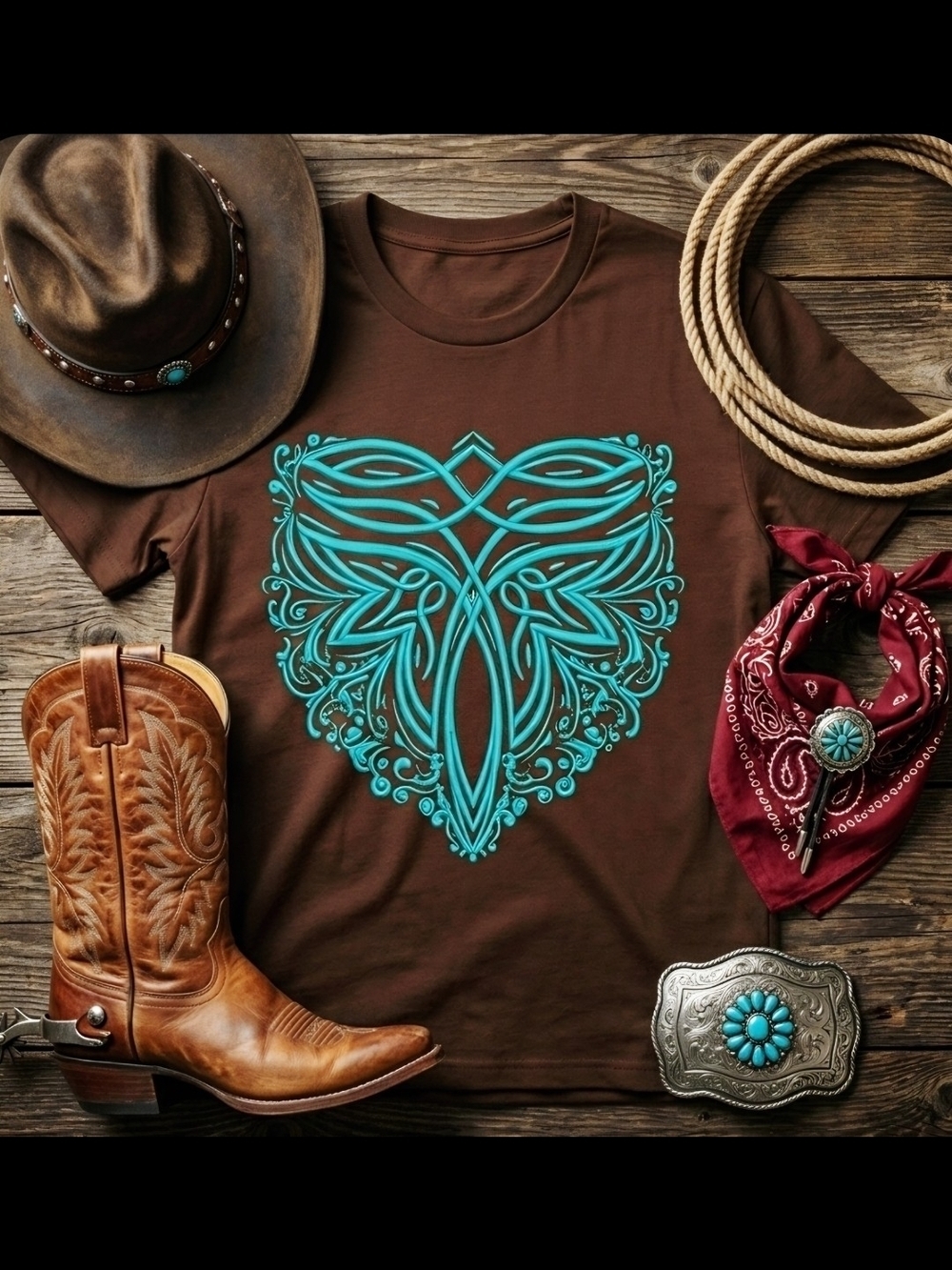 Western Boot Stitch With Flair Tee • Turquoise Stitch Graphic • Cowgirl Western